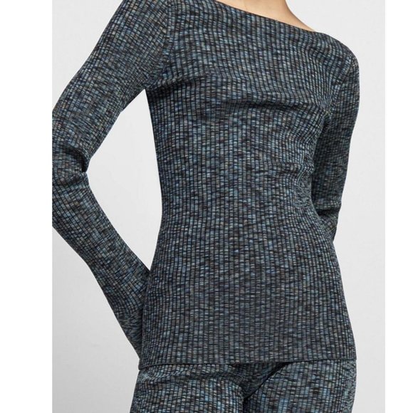 Theory Cabled Print Ribbed Boat Neck Sweater - Picture 3 of 13